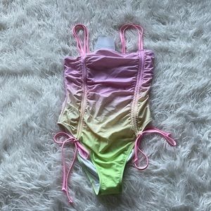 🆕Victoria’s Secret Pink‎ Ruched One-Piece in Rainbow Ombré
